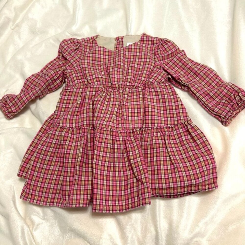 Pink Plaid Long Sleeve Dress 18-24 months Gap